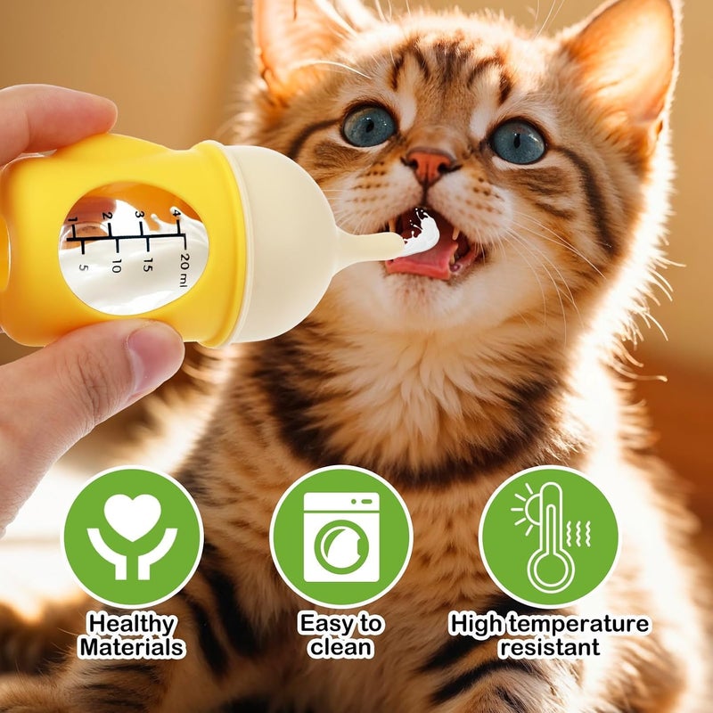 KASTWAVE Pet Nursing Bottle, Soft Silicone Feeder for Puppies Kittens, 20ml Small Animal Feeding Bottle, Newborn Pet Care Supplies, Yellow Baby Animal Milk Bottles - Image 5