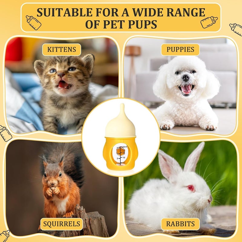 KASTWAVE Pet Nursing Bottle, Soft Silicone Feeder for Puppies Kittens, 20ml Small Animal Feeding Bottle, Newborn Pet Care Supplies, Yellow Baby Animal Milk Bottles - Image 4