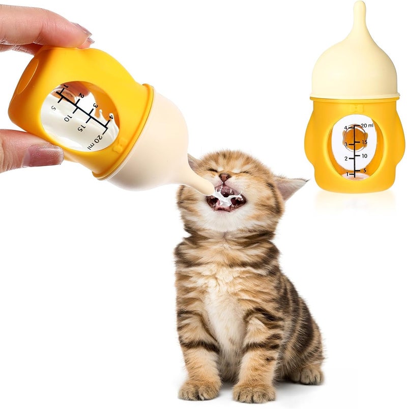 KASTWAVE Pet Nursing Bottle, Soft Silicone Feeder for Puppies Kittens, 20ml Small Animal Feeding Bottle, Newborn Pet Care Supplies, Yellow Baby Animal Milk Bottles - Image 1