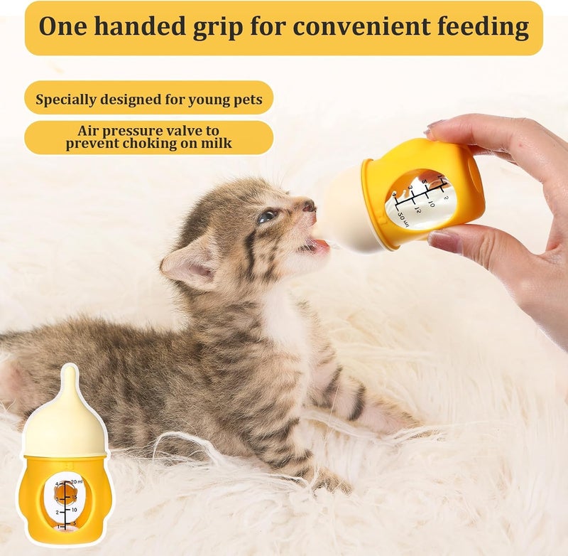 KASTWAVE Pet Nursing Bottle, Soft Silicone Feeder for Puppies Kittens, 20ml Small Animal Feeding Bottle, Newborn Pet Care Supplies, Yellow Baby Animal Milk Bottles - Image 3