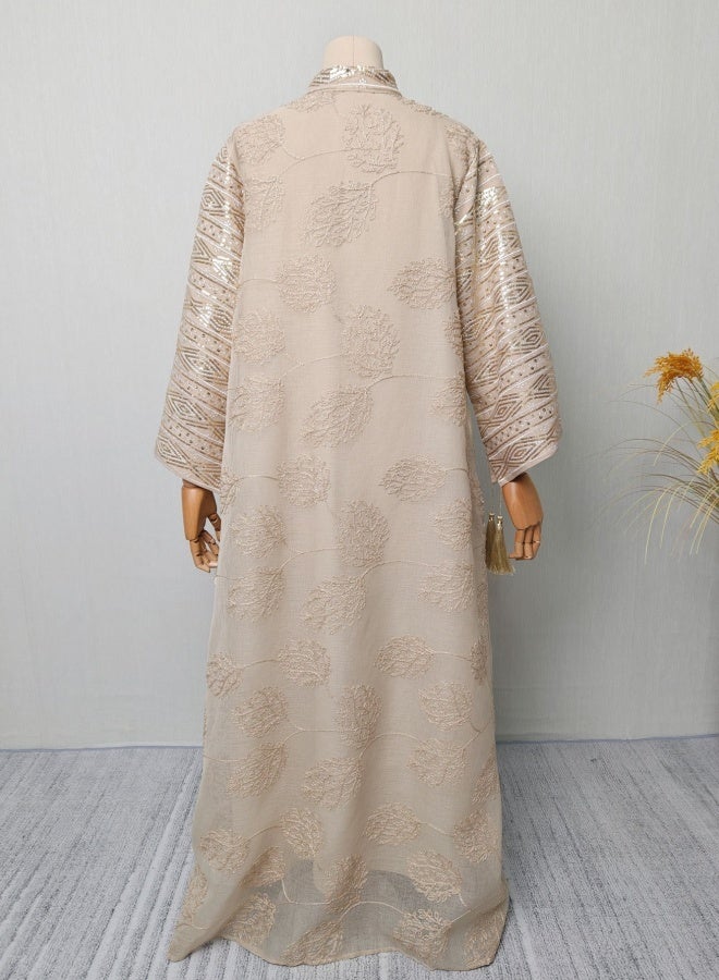 Fringed Leaf Embroidered Maxi Dress, Fashion Elegant Overlay Dress Robe - Size XXL - Image 2