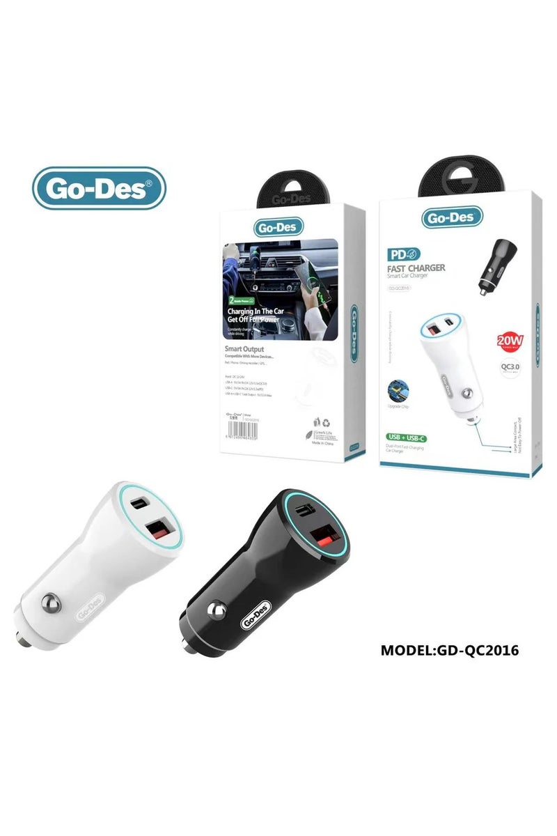 جو-ديز شاحن سيارة ذكي محمول بمنفذ USB C PD38W، مزود بمنفذين A+C، وشحن سريع QC3.0، ومحول شاحن سيارة PD20W