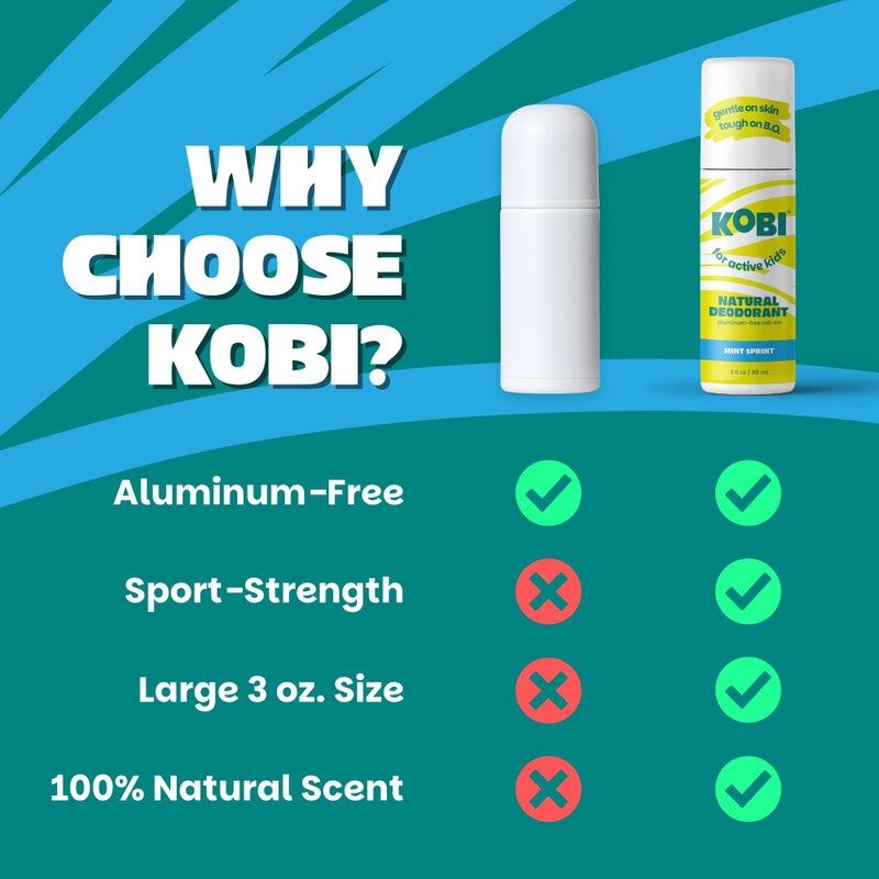 Kobi مزيل العرق كوفي للأطفال النشيطين، المراهقين، الأولاد، البنات - طبيعي، خالي من الألمنيوم، قوة رياضية - نعناع سبراينت - Image 3