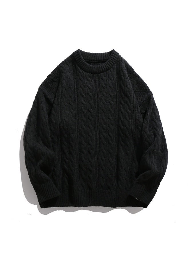 NIBEMINENT Twisted Craft Retro Round Neck Sweater Men's Autumn and Winter Solid Color Loose Twisted Thread Coat Knit Jacket Keep Warm - Image 1