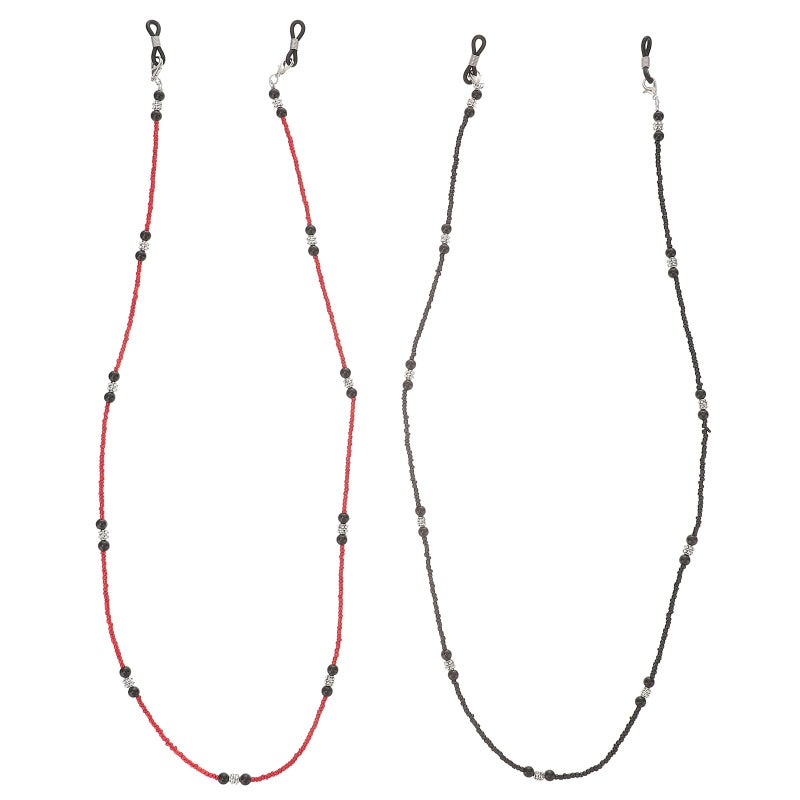 2 Pcs Women Eyeglasses Chain Holder Beaded Anti Slip Reading Glasses Strap Red Black - Image 2
