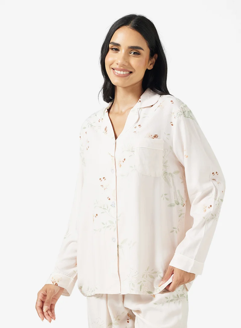 Ginger Floral Printed Button Down Shirt & Pyjama Set