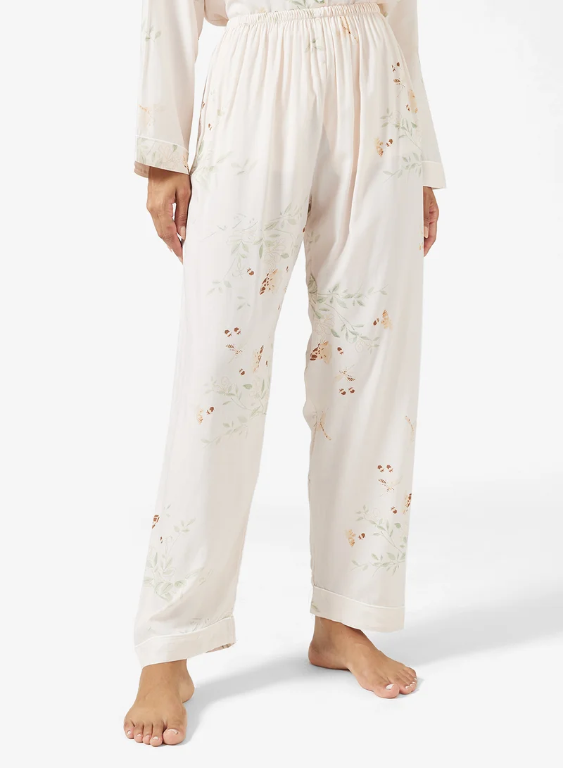 Ginger Floral Printed Button Down Shirt & Pyjama Set