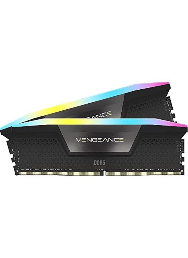 عربست ذاكرة سطح المكتب Corsair Vengeance RGB DDR5 RAM بحجم 32 جيجابايت (16 جيجابايت × 2) بسرعة 6400 ميجا هرتز CL36-48-48-104 وجهد 1.35 فولت متوافقة مع إنتل XMP - اللون أسود  - Image 1