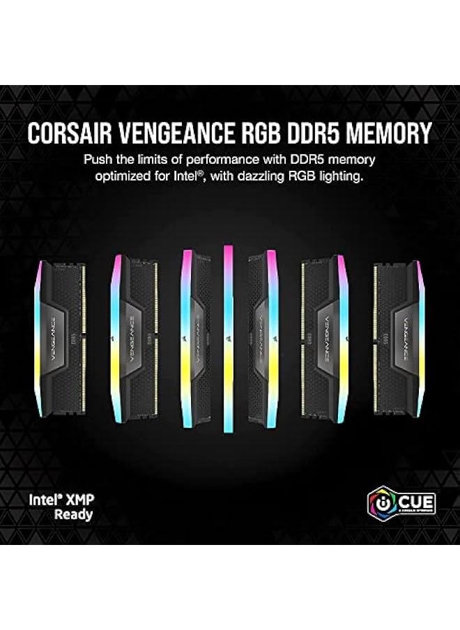 عربست ذاكرة سطح المكتب Corsair Vengeance RGB DDR5 RAM بحجم 32 جيجابايت (16 جيجابايت × 2) بسرعة 6400 ميجا هرتز CL36-48-48-104 وجهد 1.35 فولت متوافقة مع إنتل XMP - اللون أسود  - Image 2