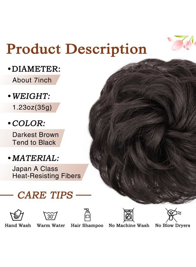 MORICA (4 (Darkest Brown Tend to Black)) - 1PCS Messy Hair Bun Hair Scrunchies Extension Curly Wavy Messy Synthetic Chignon for women Updo Hairpiece(Colour:4 ) - Image 2