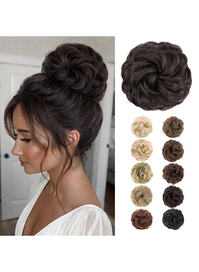 MORICA (4 (Darkest Brown Tend to Black)) - 1PCS Messy Hair Bun Hair Scrunchies Extension Curly Wavy Messy Synthetic Chignon for women Updo Hairpiece(Colour:4 ) - Image 1