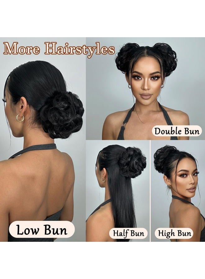 MORICA (4 (Darkest Brown Tend to Black)) - 1PCS Messy Hair Bun Hair Scrunchies Extension Curly Wavy Messy Synthetic Chignon for women Updo Hairpiece(Colour:4 ) - Image 5