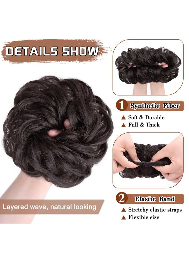 MORICA (4 (Darkest Brown Tend to Black)) - 1PCS Messy Hair Bun Hair Scrunchies Extension Curly Wavy Messy Synthetic Chignon for women Updo Hairpiece(Colour:4 ) - Image 3