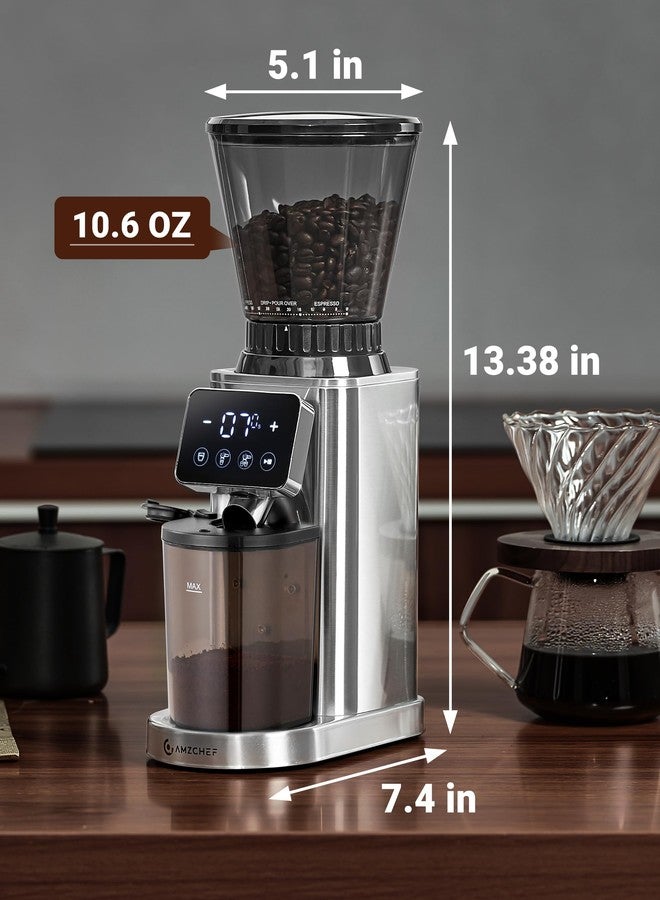 AMZCHEF Coffee Grinder, Coffee Bean Grinder for Home Use with Precise Grinding, LED Control Panel, Detachable Funnel Stand, Anti-static Design, 48 Grind Settings, Silver - Image 3