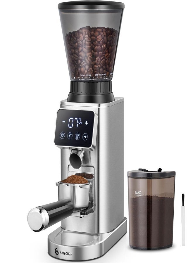 AMZCHEF Coffee Grinder, Coffee Bean Grinder for Home Use with Precise Grinding, LED Control Panel, Detachable Funnel Stand, Anti-static Design, 48 Grind Settings, Silver - Image 1