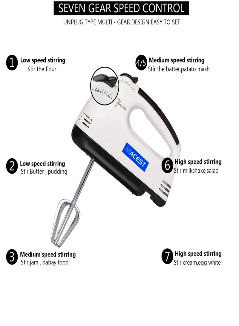 مايست MACEST خلاط يدوي كهربائي 7 سرعات | لخبز الطعام ، 4 ملحقات فولاذية مطلية بالكروم لسهولة الخفق بالكريمة والبسكويت - Image 4
