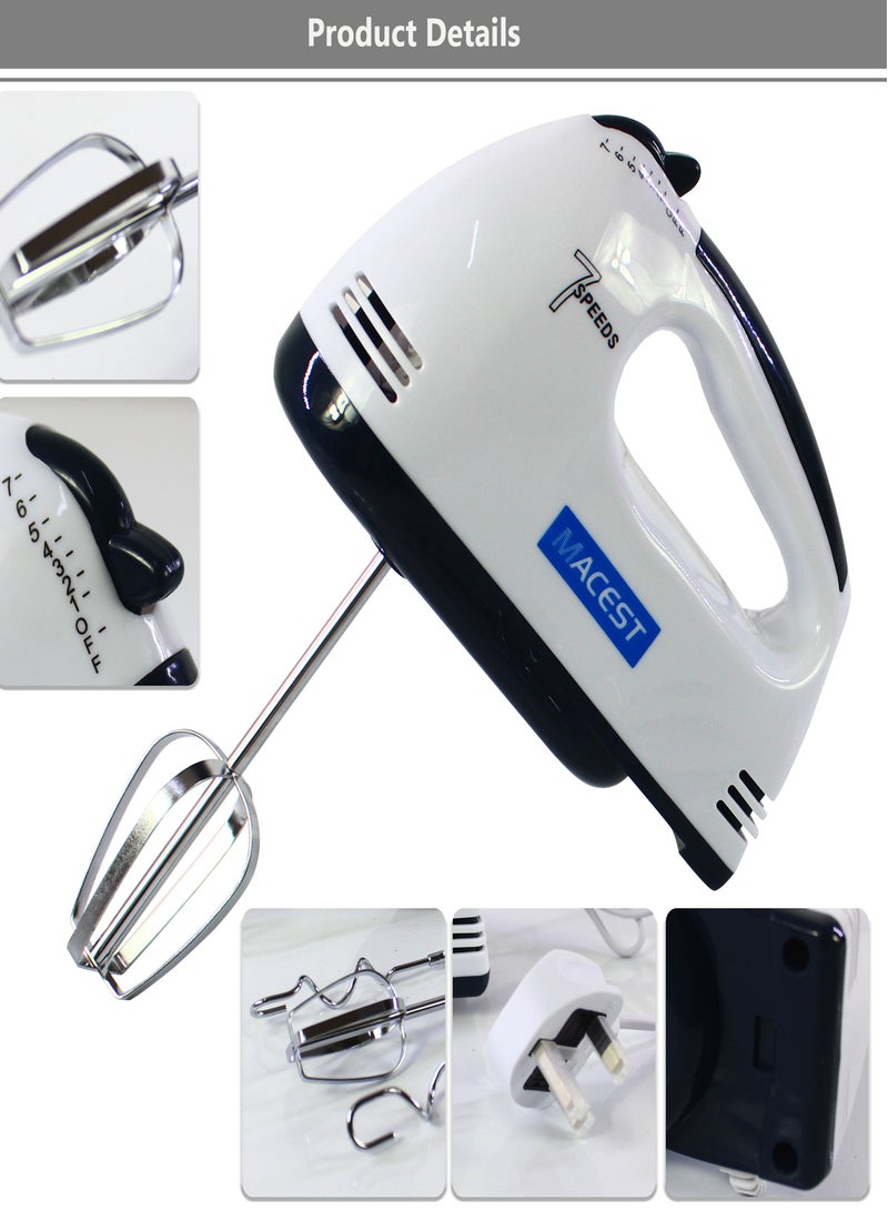 مايست MACEST خلاط يدوي كهربائي 7 سرعات | لخبز الطعام ، 4 ملحقات فولاذية مطلية بالكروم لسهولة الخفق بالكريمة والبسكويت - Image 2