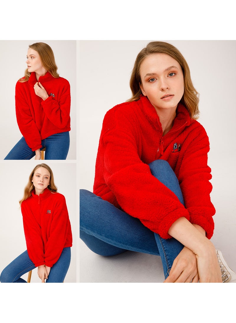 Biggdesign Women's Fleece Jacket, Quarter Zip, Classic Fit, Long Sleeve, Super Soft, Lightweight, Cute, Warm, Women’s Fleece Pullover, For Spring and Winter , Size M  - Image 2