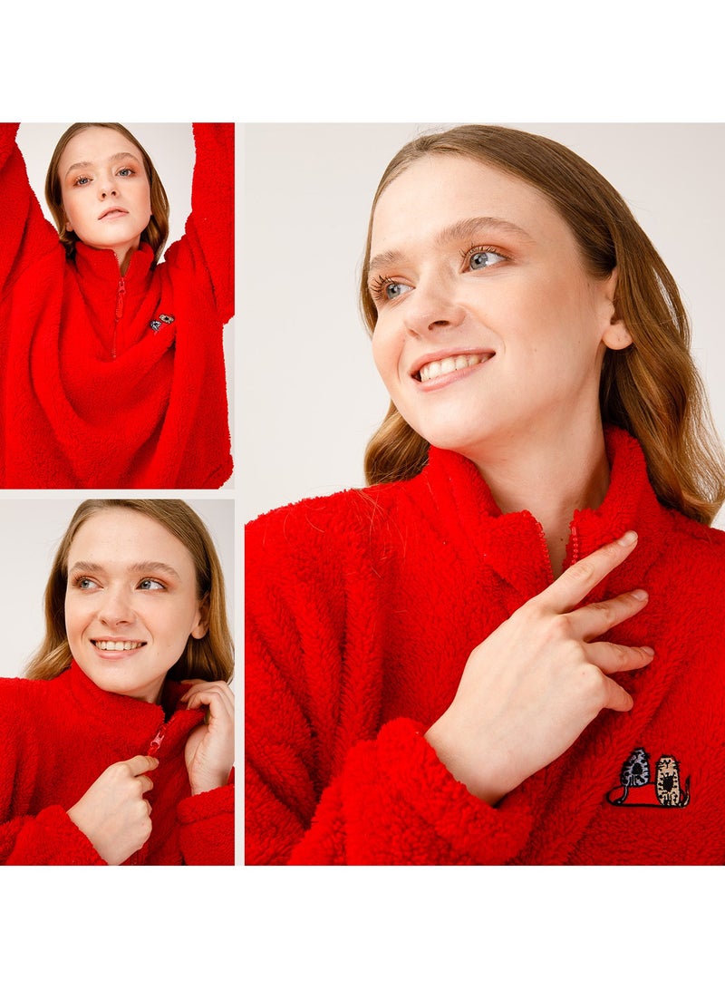 Biggdesign Women's Fleece Jacket, Quarter Zip, Classic Fit, Long Sleeve, Super Soft, Lightweight, Cute, Warm, Women’s Fleece Pullover, For Spring and Winter , Size M  - Image 4