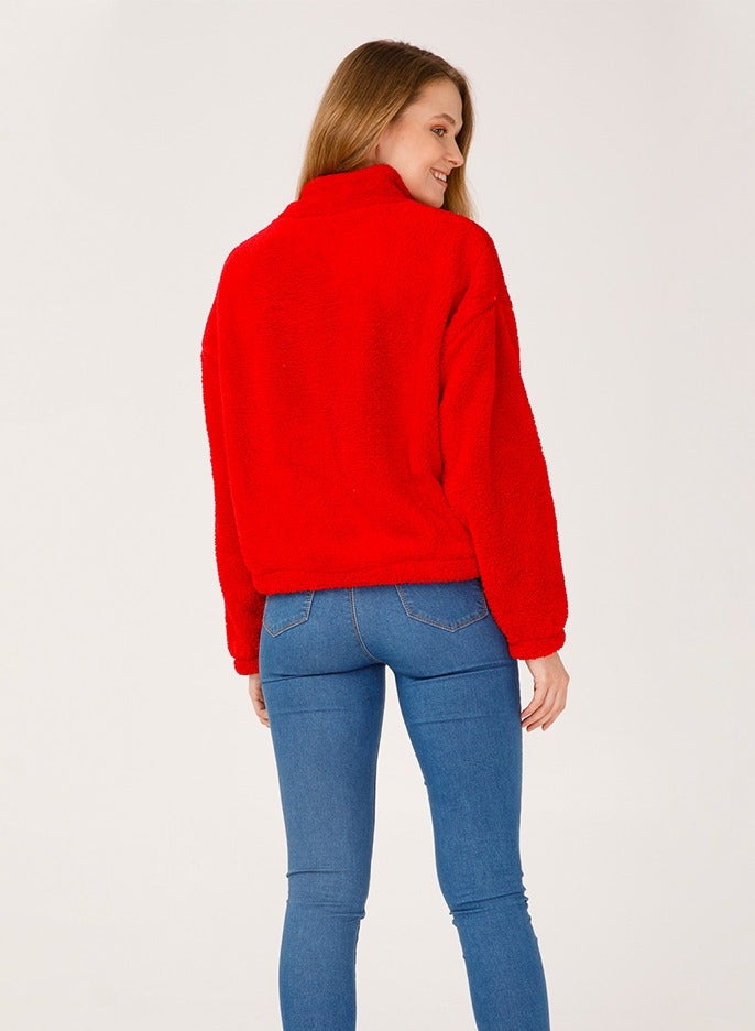 Biggdesign Women's Fleece Jacket, Quarter Zip, Classic Fit, Long Sleeve, Super Soft, Lightweight, Cute, Warm, Women’s Fleece Pullover, For Spring and Winter , Size M  - Image 5