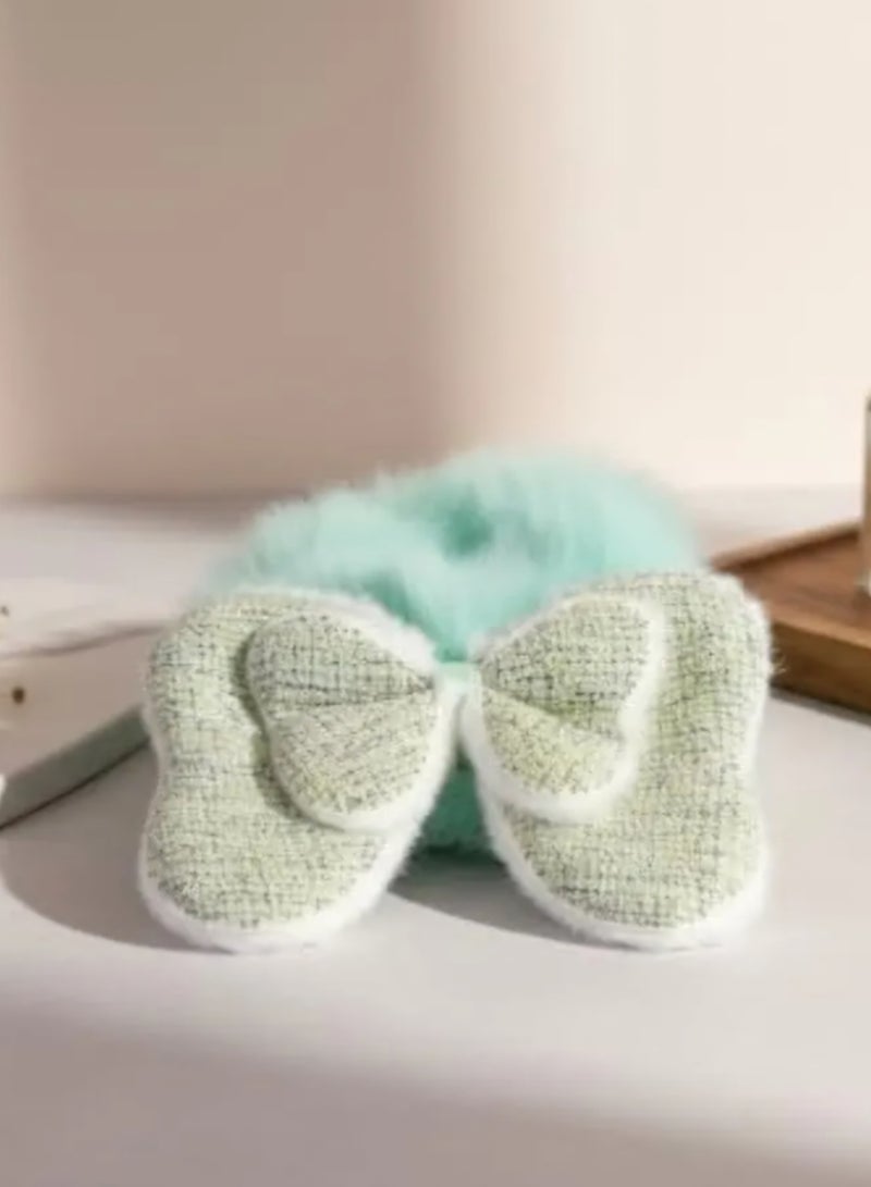 Green Faux Fur Bow Hair Tie - Image 1