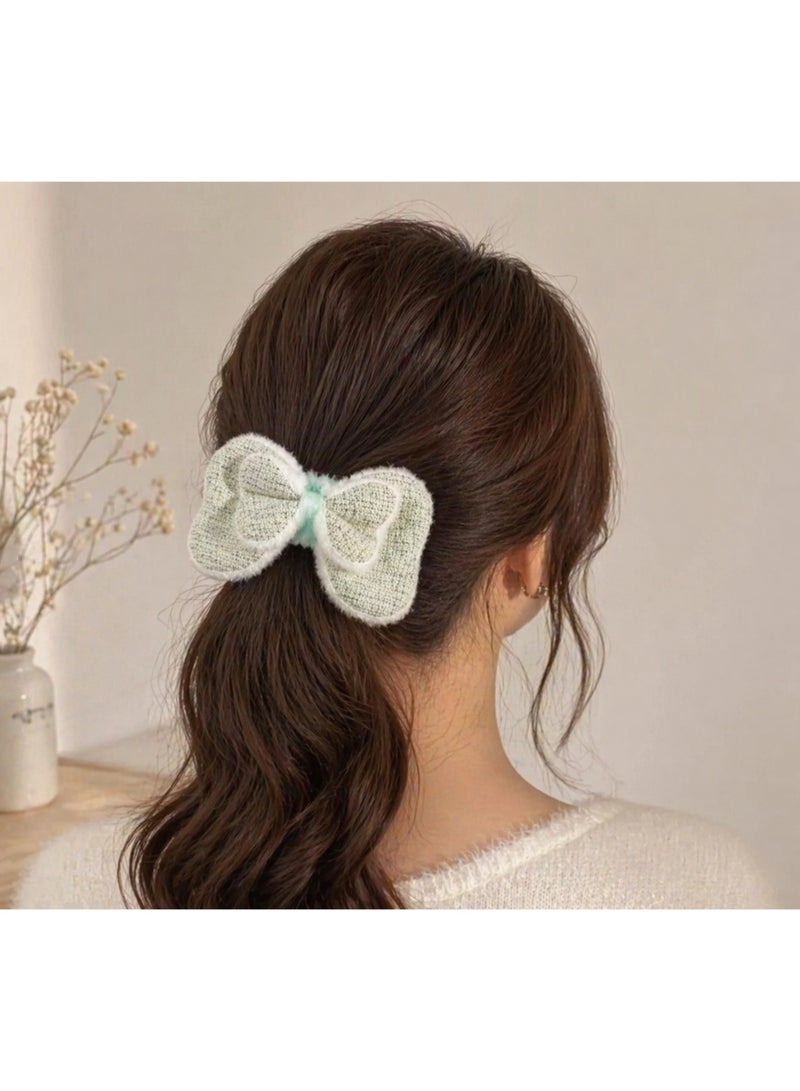 Green Faux Fur Bow Hair Tie - Image 2