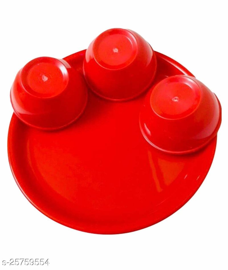 AWICKTIK Microwave Safe Unbreakable Round Dinner Set of 3Plates (28 Cm) & 3 Bowl Set, (Red Set of 6) - Image 3
