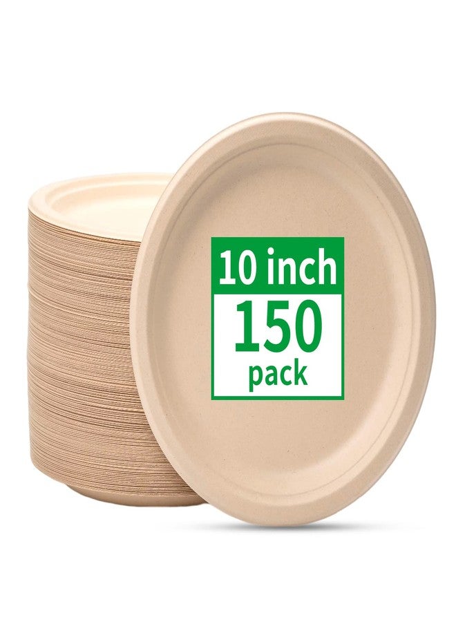 RACETOP Compostable Paper Plates 10 Inch [150 Pack], Disposable Biodegradable Heavy Duty Paper Plates, Made of Natural Sugarcane Fibers, Unbleached Brown, Round - Image 1
