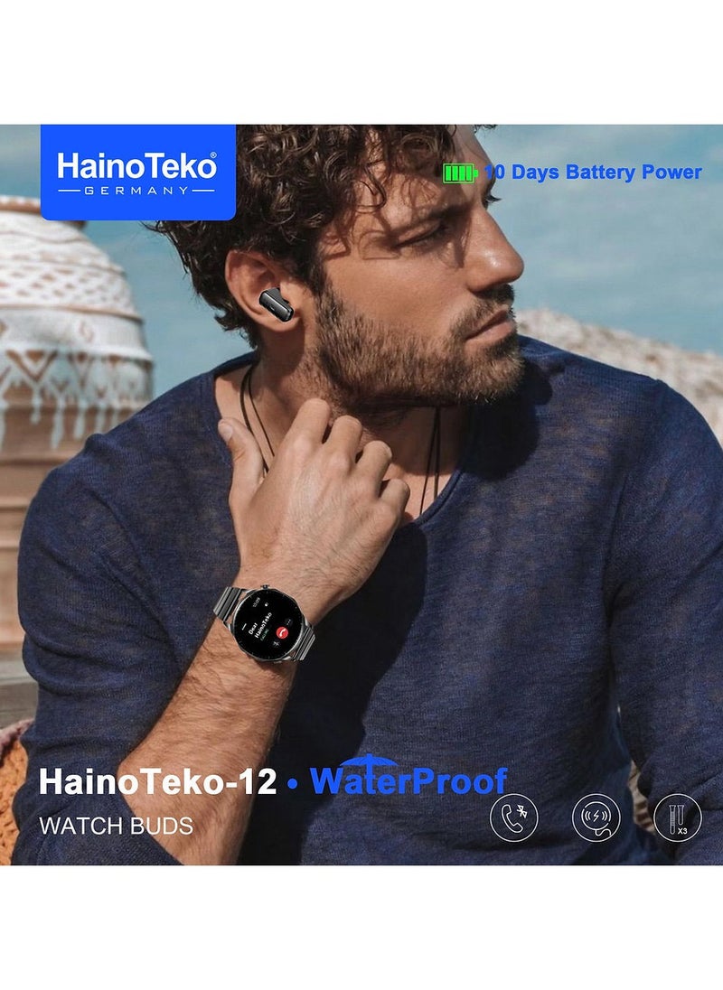 Haino Teko HainoTeko-12 Waterproof Smartwatch With Builtin Wireless Earbuds Large Screen AMOLED Display 3 Pair Straps and Charging Cable Designed for Men Black  - Image 3