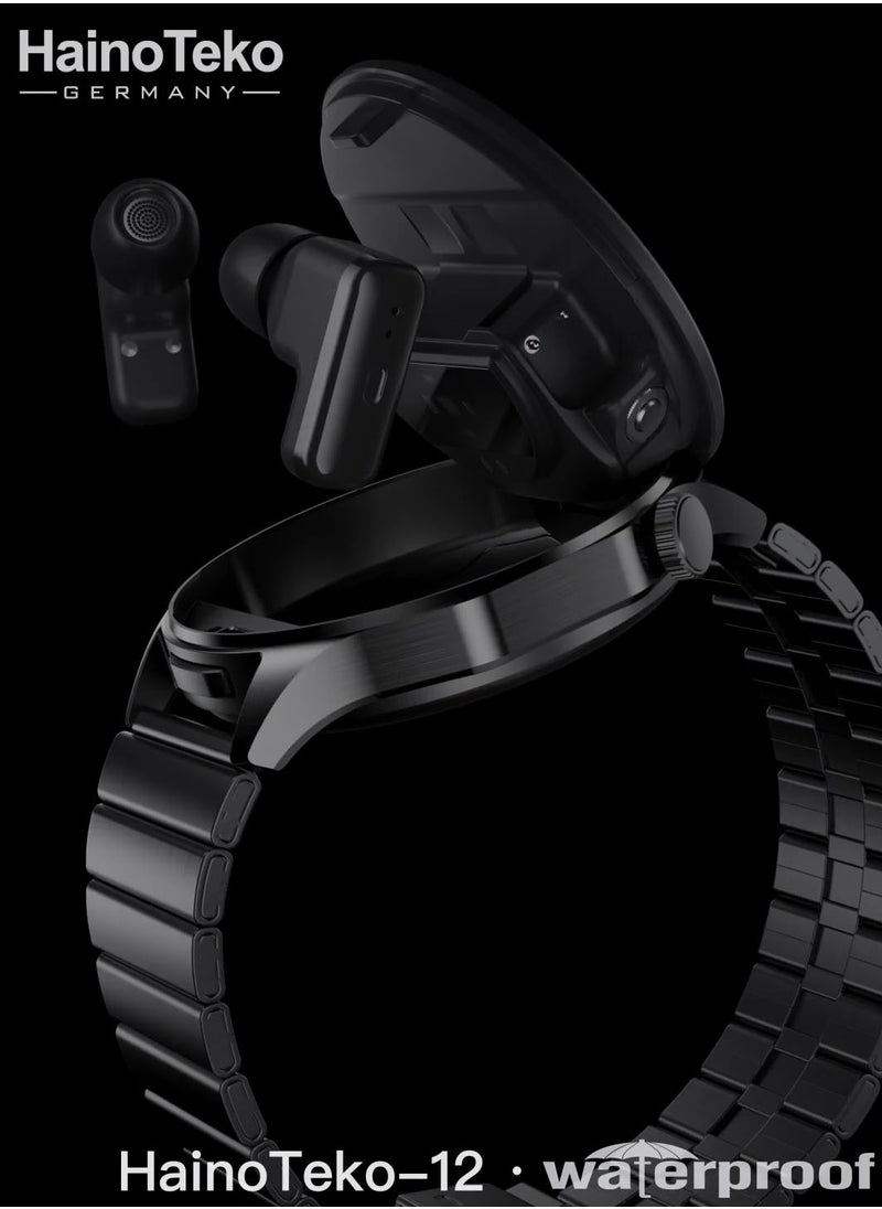 Haino Teko HainoTeko-12 Waterproof Smartwatch With Builtin Wireless Earbuds Large Screen AMOLED Display 3 Pair Straps and Charging Cable Designed for Men Black  - Image 4