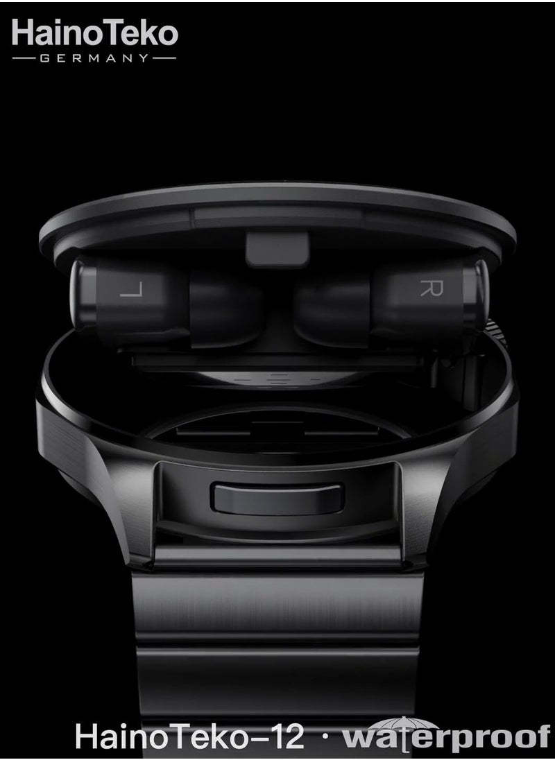 Haino Teko HainoTeko-12 Waterproof Smartwatch With Builtin Wireless Earbuds Large Screen AMOLED Display 3 Pair Straps and Charging Cable Designed for Men Black  - Image 5