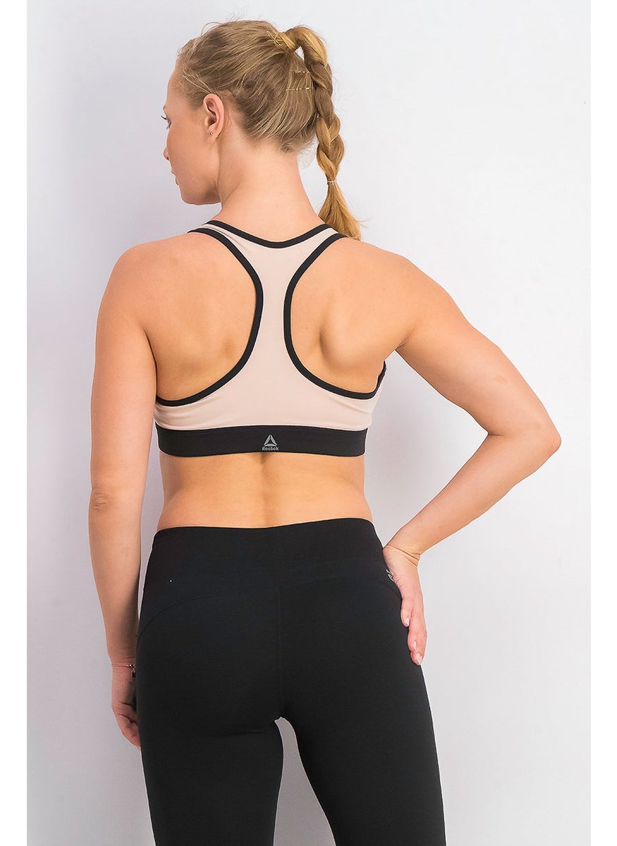 Reebok Women Zip Colorblock Padded Sport Bra, Black and Beige  - Image 4