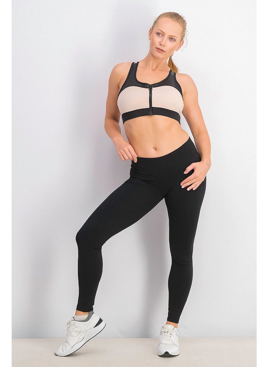Reebok Women Zip Colorblock Padded Sport Bra, Black and Beige  - Image 3