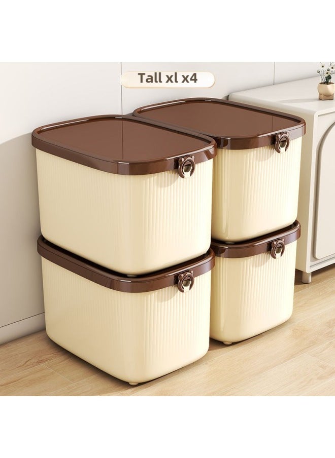 Multi-functional Storage Box Household Cosmetics Sundries Book Storage Box Rectangular Plastic Storage Finishing Box Ins-Specifications:Coffee Brown 4 Pack Medium And Tall Style-Color:Standard  - Image 1