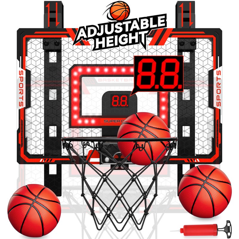 GIGILLI Indoor Basketball Hoop for Kids Adjustable Height Basketball Hoop Over The Door with LED LightScoreboard3 Balls Mini Basketball Hoop Easter Birthday Gifts for Boy Girls Ages 4 5 6 7 8 9 10 11 12 - Image 3
