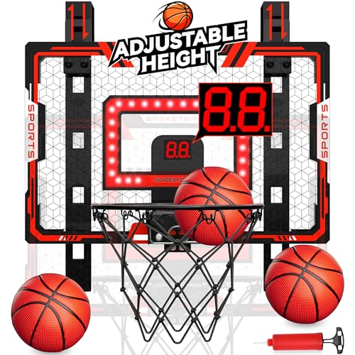 GIGILLI Indoor Basketball Hoop for Kids Adjustable Height Basketball Hoop Over The Door with LED LightScoreboard3 Balls Mini Basketball Hoop Easter Birthday Gifts for Boy Girls Ages 4 5 6 7 8 9 10 11 12 - Image 1