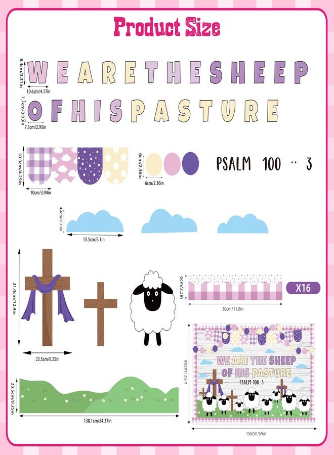 Polaxium Easter Bulletin Board Decorations Christian Religious Classroom Bulletin Board Set Christian Sheep Cross We are The Sheep of His Pasture Cutouts for Spring School Sunday Home Church Wall Door - Image 3