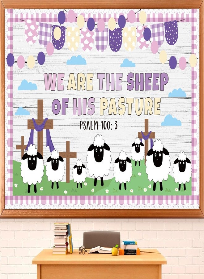 Polaxium Easter Bulletin Board Decorations Christian Religious Classroom Bulletin Board Set Christian Sheep Cross We are The Sheep of His Pasture Cutouts for Spring School Sunday Home Church Wall Door - Image 1