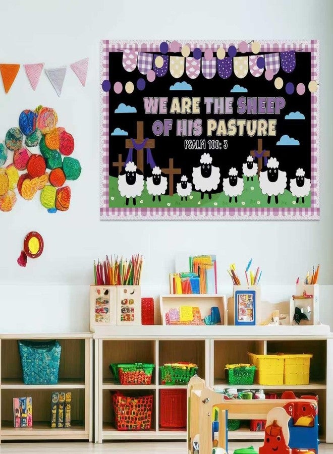 Polaxium Easter Bulletin Board Decorations Christian Religious Classroom Bulletin Board Set Christian Sheep Cross We are The Sheep of His Pasture Cutouts for Spring School Sunday Home Church Wall Door - Image 2