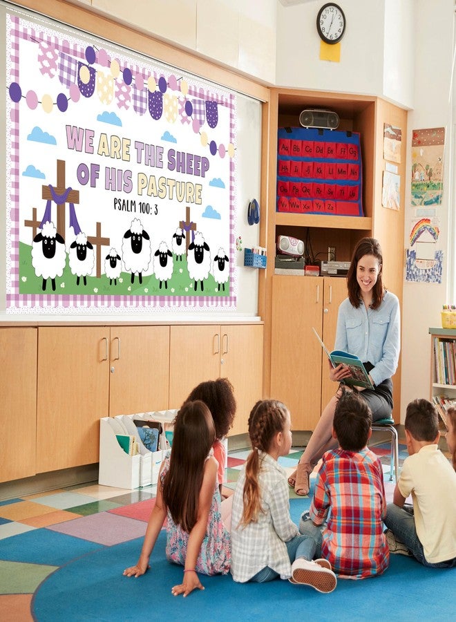 Polaxium Easter Bulletin Board Decorations Christian Religious Classroom Bulletin Board Set Christian Sheep Cross We are The Sheep of His Pasture Cutouts for Spring School Sunday Home Church Wall Door - Image 5