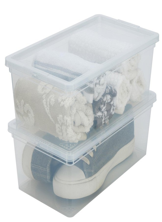 Simplify Storage Bins with Lids | Dimensions: 13.23"x 7.5"x 4.5" |6 Pack| Stackable | Nestable Bins | Great for Clothing | Books | Household Items | Shoes | Home Organization | Clear. - Image 2