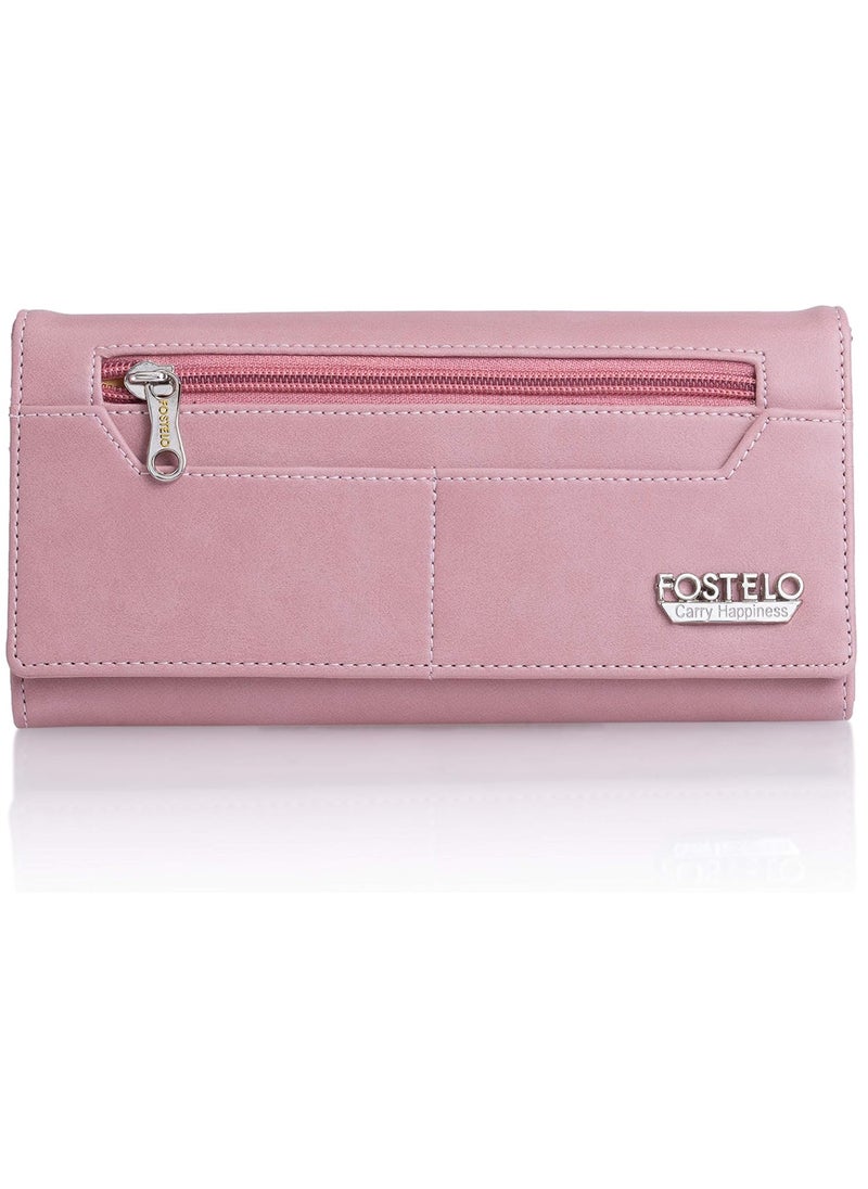 Fostelo Women's Satin Versatile Two Fold Wallet (Light Pink)  - Image 1