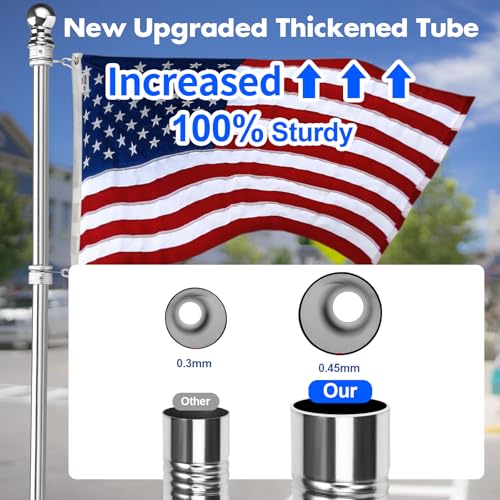 Anovo Flag Pole Kit Upgraded Holder Stainless Steel 5 FT Flag Poles with1 Inch Metal 360 Rotating Flag Pole Rings TwoPosition Flag Pole Bracket Mounting for Outside House Porch 5 FTSliver - Image 3