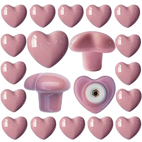 Perphin Ceramic Drawer Knobs Heart Shape Cabinet Dresser Pulls Handles with 3 Sized Screws, Kitchen Furniture Knobs for Closet Cupboard Wardrobe (20, Pink) - Image 1