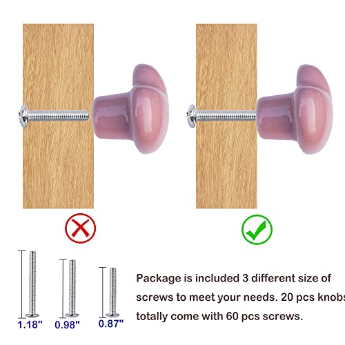 Perphin Ceramic Drawer Knobs Heart Shape Cabinet Dresser Pulls Handles with 3 Sized Screws, Kitchen Furniture Knobs for Closet Cupboard Wardrobe (20, Pink) - Image 5