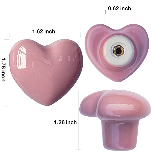 Perphin Ceramic Drawer Knobs Heart Shape Cabinet Dresser Pulls Handles with 3 Sized Screws, Kitchen Furniture Knobs for Closet Cupboard Wardrobe (20, Pink) - Image 4