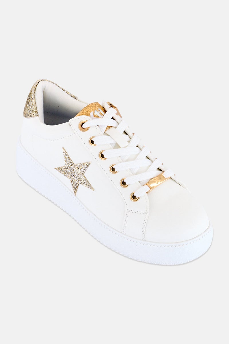 Xti Kids Girl Brand Logo Lace Up Casual Shoes, White - Image 1