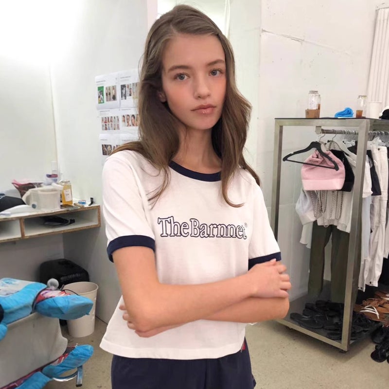 Women's Cotton Short-Sleeve T-Shirt with Contrast Collar and Letter Print - Image 1
