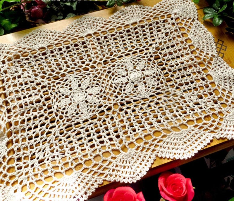 Laivigo New Handmade Crochet Cotton Lace Rectangular Table Cloth Doilies Doily2PCS12x19 InchBeige - Image 3