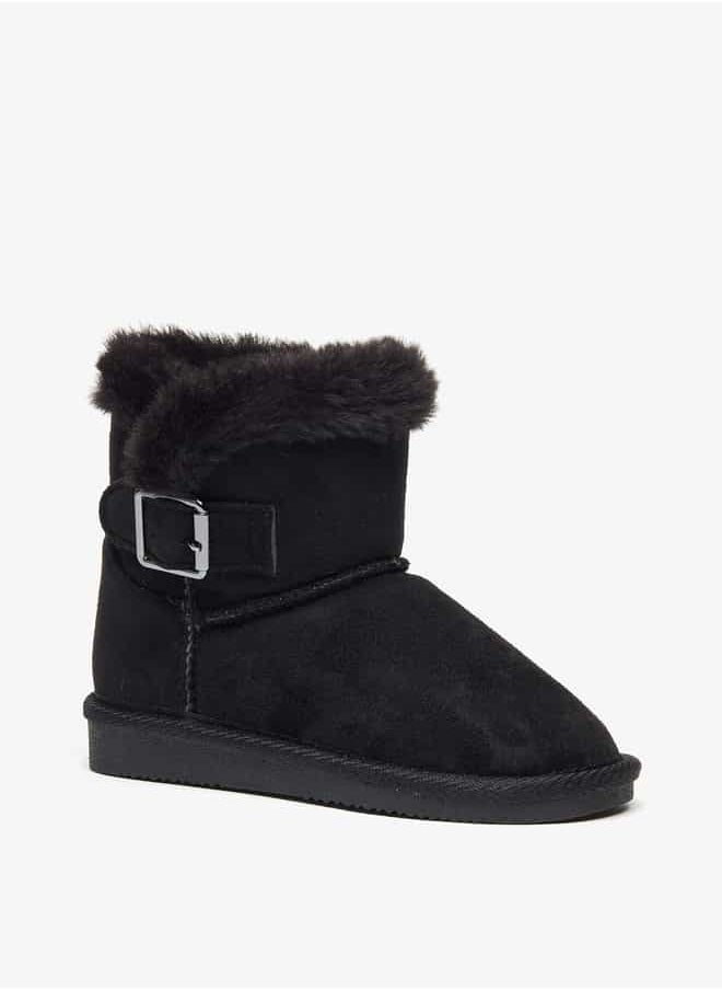 Flora Bella By Shoexpress Girls Plush Detail Slip-On High Cut Boots  - Image 1